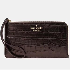 Kate Spade Hot Fudge Bronze Croc-Embossed Wristlet